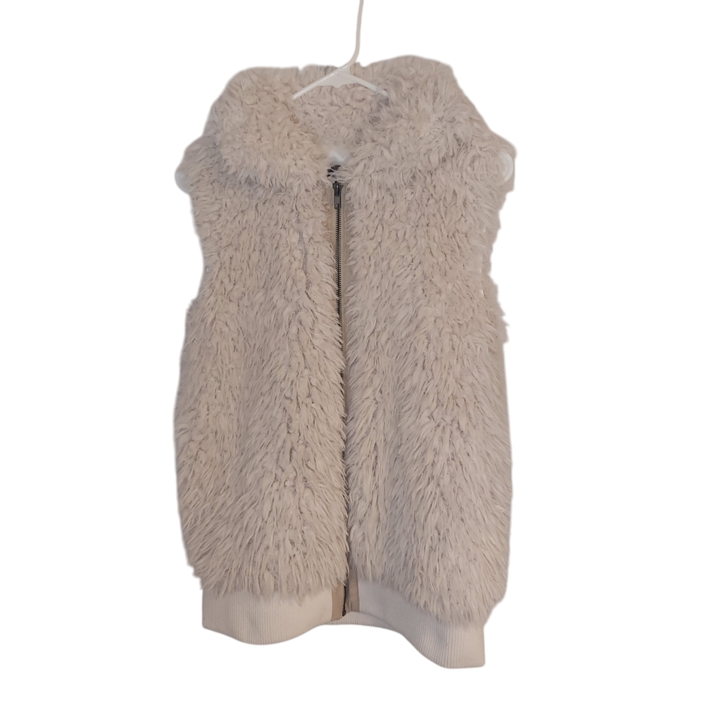 Johnston & Murphy Faux Fur Vest Beige Satin Lining Front Zip EUC Size S